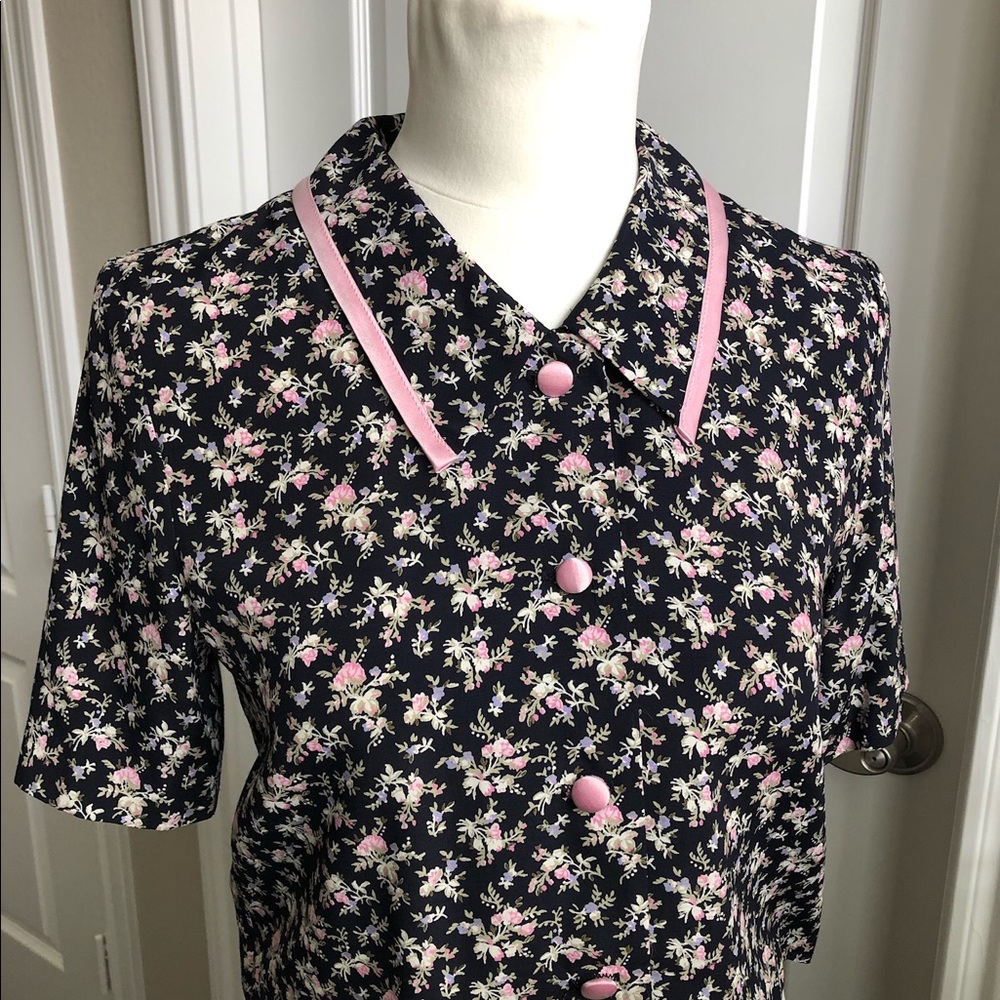Vintage Boho Floral Blouse Button Down Shirt 4Petite